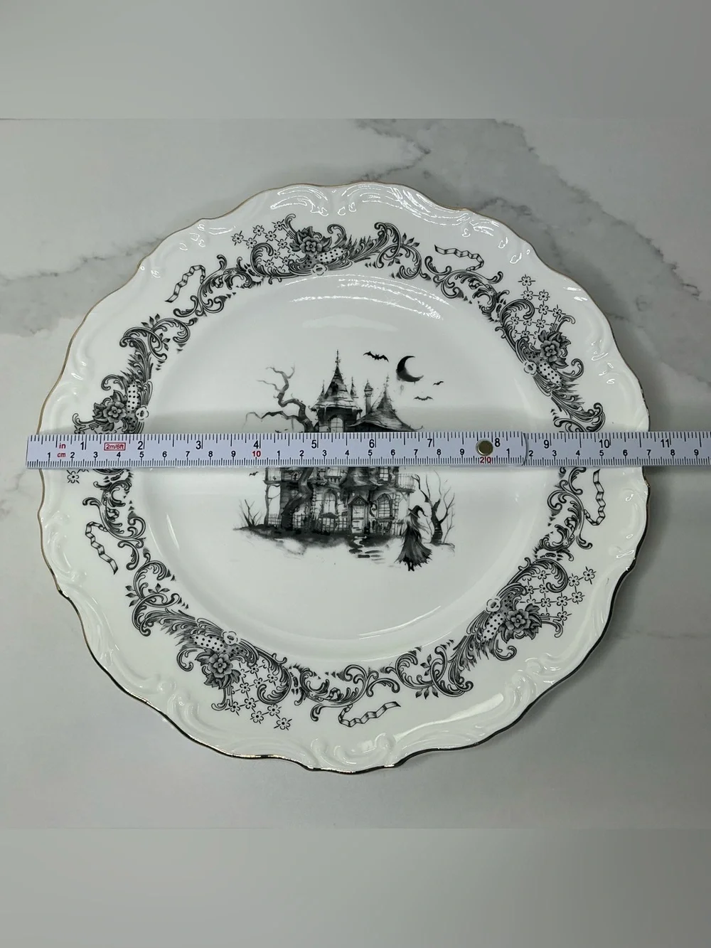 4 Grace Teaware Dinner Plates Halloween Haunted House 11in Porcelain Spooky NEW